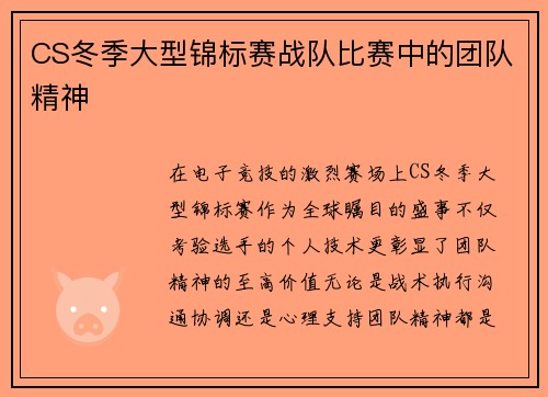 CS冬季大型锦标赛战队比赛中的团队精神