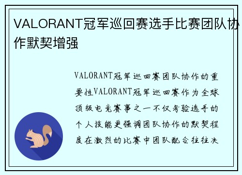 VALORANT冠军巡回赛选手比赛团队协作默契增强
